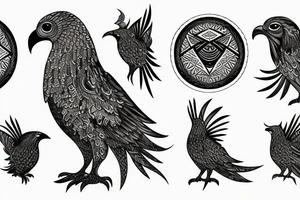 Three eyed raven with geometric patterns tattoo idea