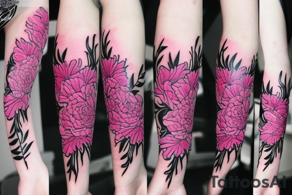 Pink Carnation flower and lightening bolt tattoo idea
