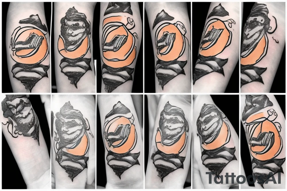 A communist peach wearing rings in a thunder storm tattoo idea