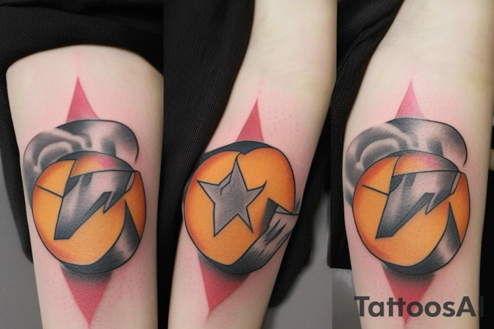 A communist peach wearing rings in a thunder storm tattoo idea