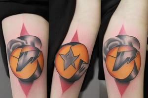 A communist peach wearing rings in a thunder storm tattoo idea