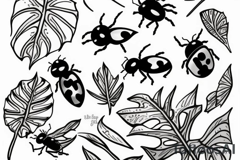 Lady bug on a monstera tattoo idea