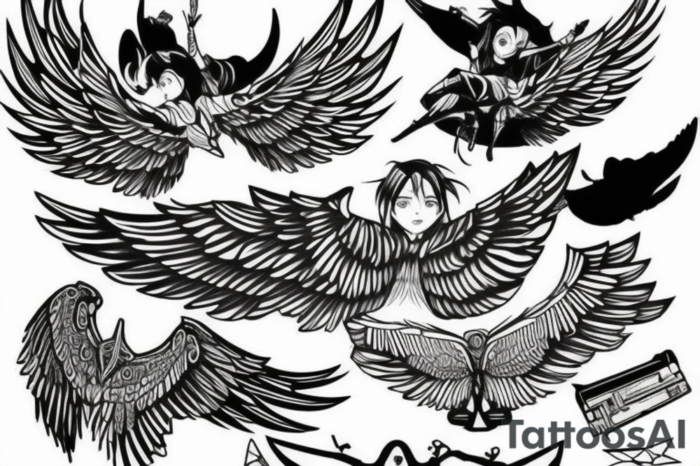 Hawk spreading wings tattoo idea