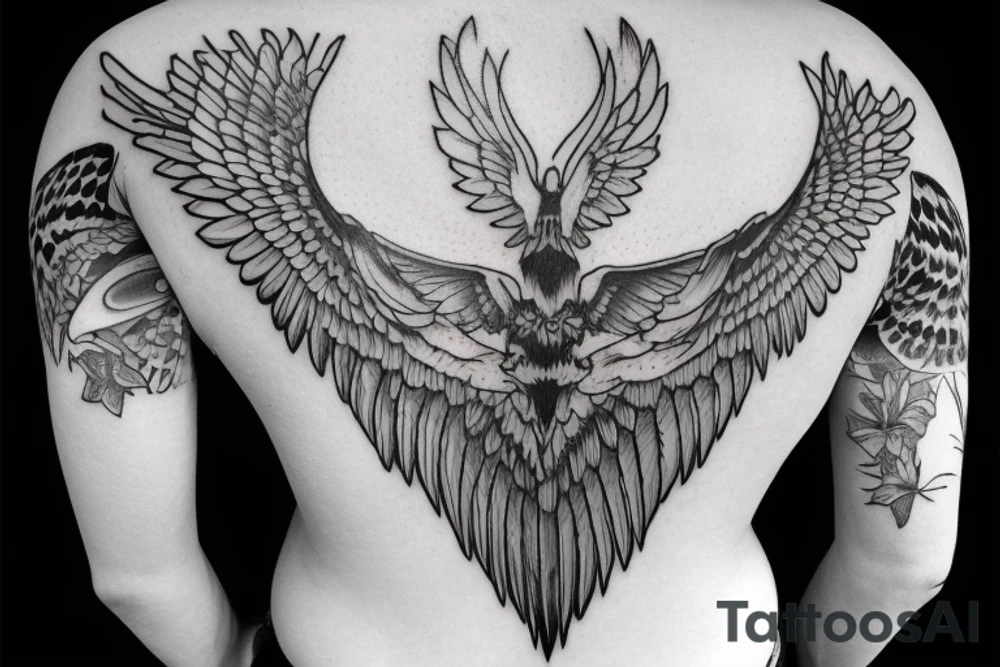 Upper back wings tattoo idea