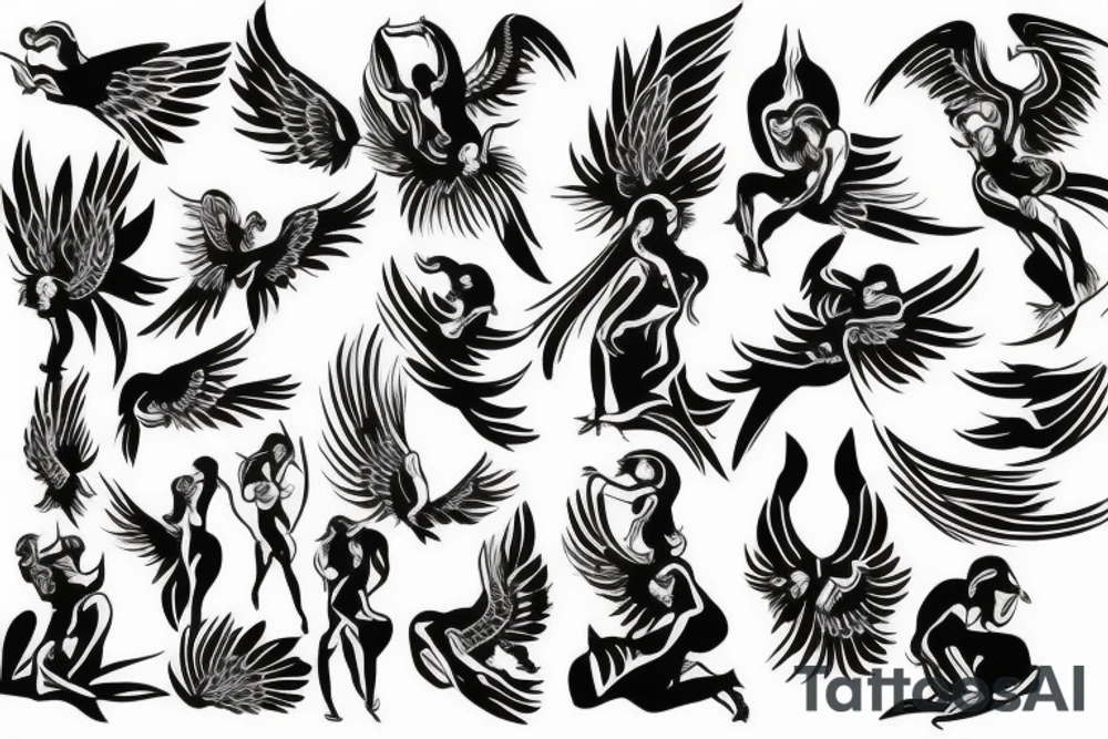 Upper back angel falling tattoo idea