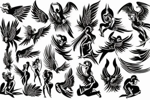 Upper back angel falling tattoo idea