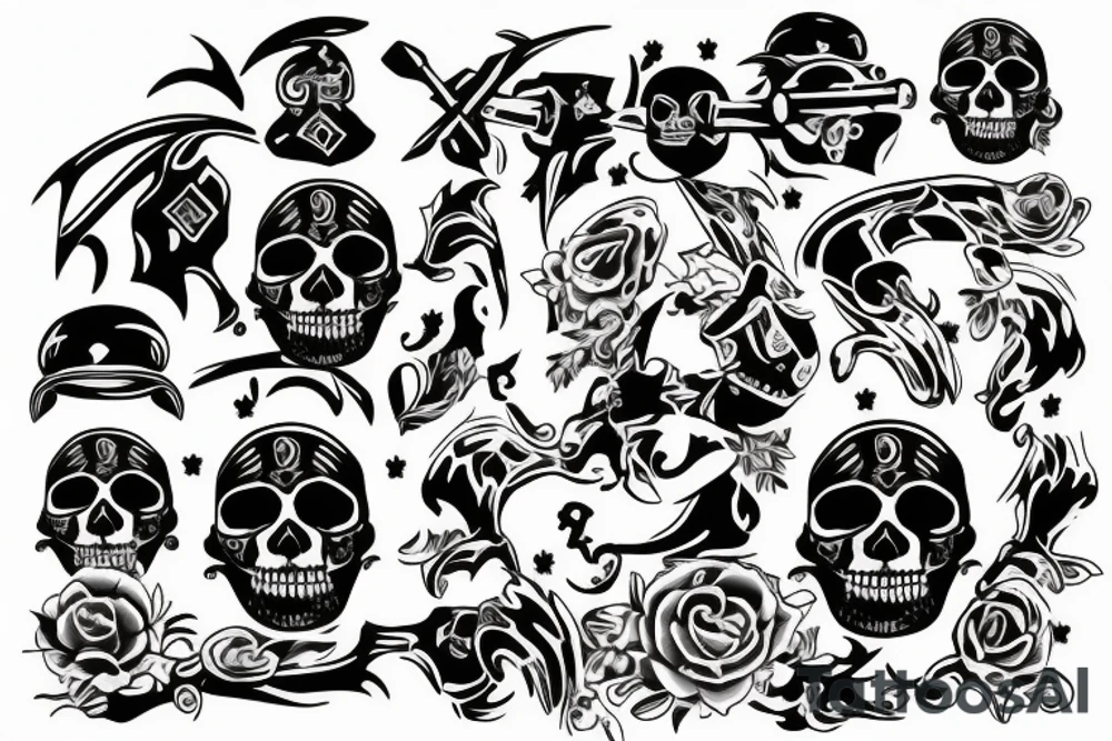 Upper back cross Jolly Roger tattoo idea