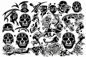 Upper back cross Jolly Roger tattoo idea