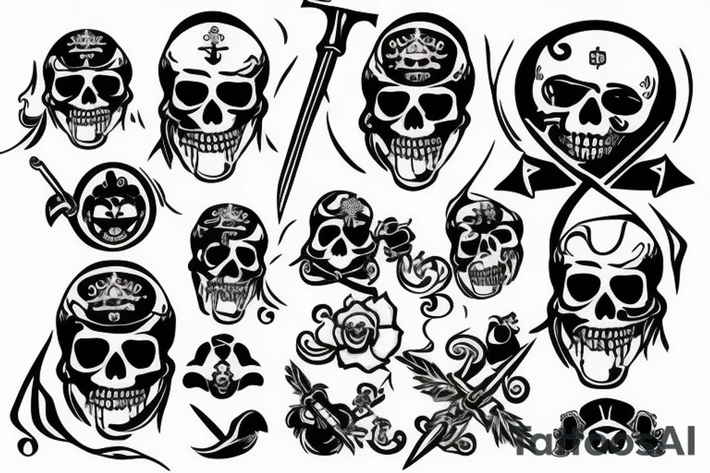 Upper back cross Jolly Roger tattoo idea