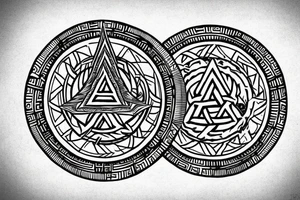 Valknut Tattoo in front of a Viking round shield tattoo idea