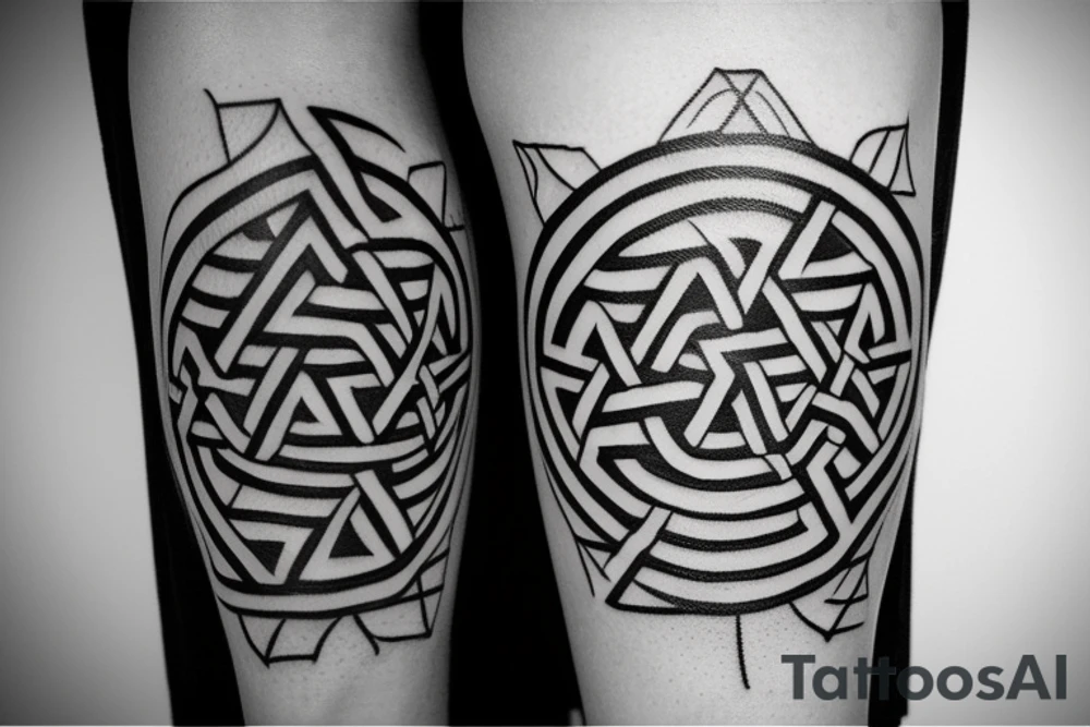 Valknut Tattoo in front of a Viking round shield tattoo idea