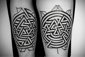 Valknut Tattoo in front of a Viking round shield tattoo idea