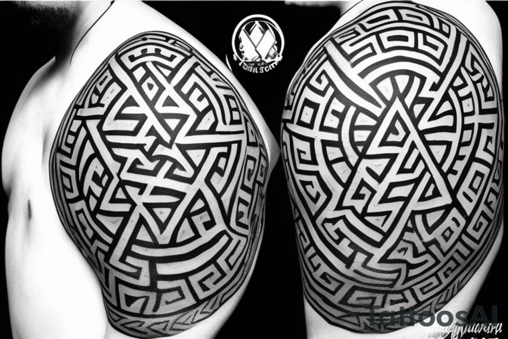 Valknut Tattoo in front of a Viking round shield . 

The shield mentioned above will have ruins that the inner outline of the shield tattoo idea