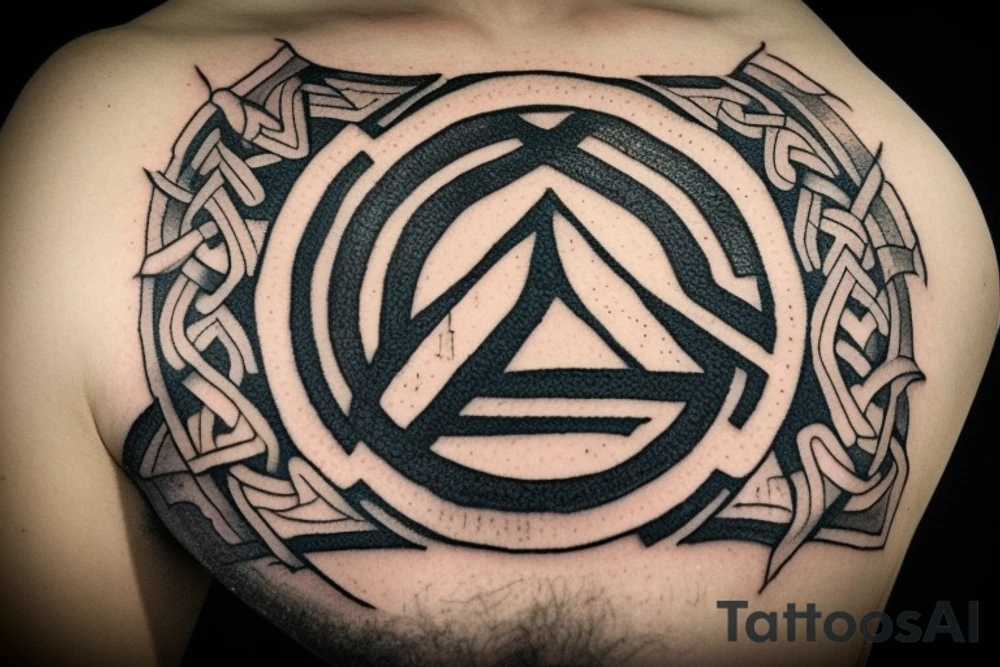 Valknut Tattoo in front of a Viking round shield . 

The shield mentioned above will have ruins that the inner outline of the shield tattoo idea