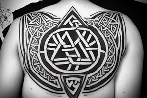 Valknut Tattoo in front of a Viking round shield . 

The shield mentioned above will have ruins that the inner outline of the shield.

The tattoo will be on the inner side of the arm tattoo idea