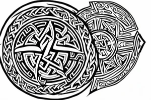 Valknut Tattoo in front of a Viking round shield . 

The shield mentioned above will have ruins that the inner outline of the shield.

The tattoo will be on the inner side of the arm tattoo idea