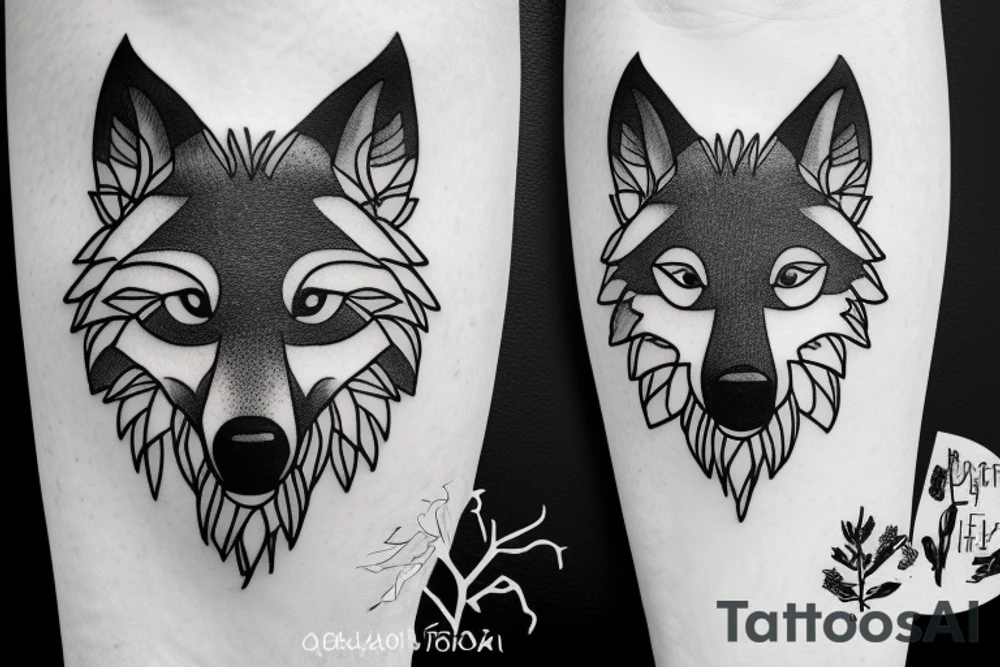 wolf with a forest underneath tattoo idea