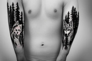 wolf with a forest underneath tattoo idea