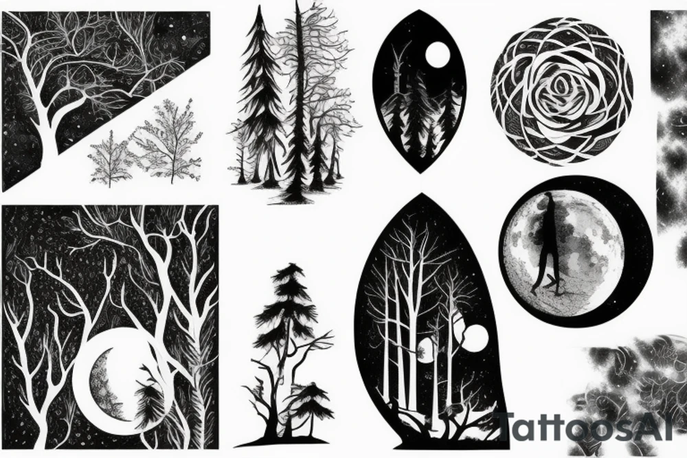 forest with a moon tattoo idea