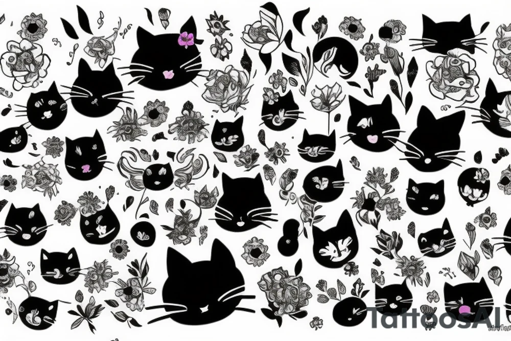 Cats in flowers tattoo idea