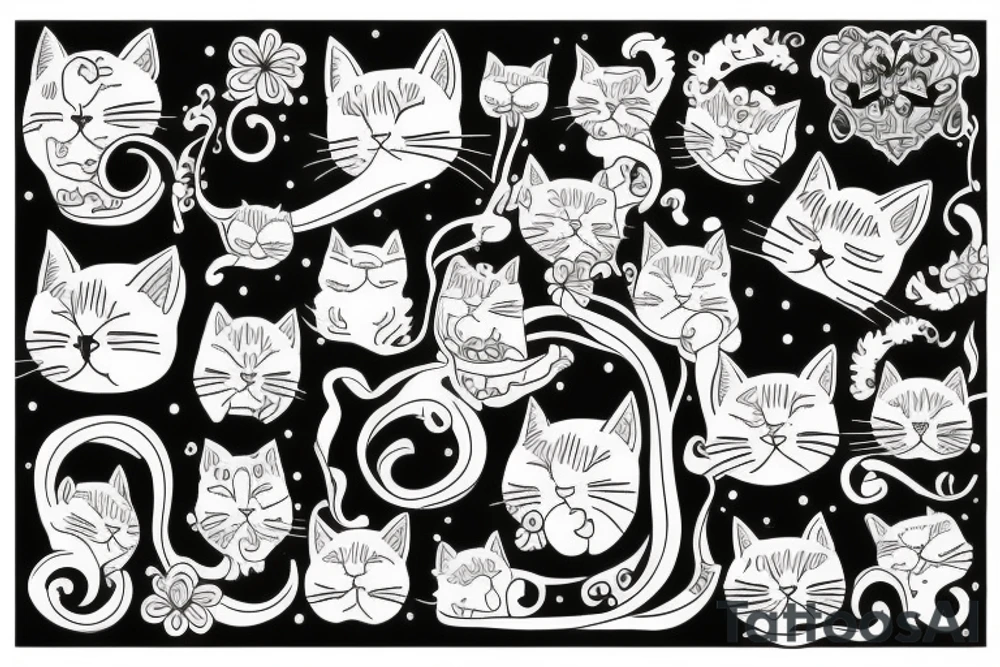 Cats in flowers tattoo idea