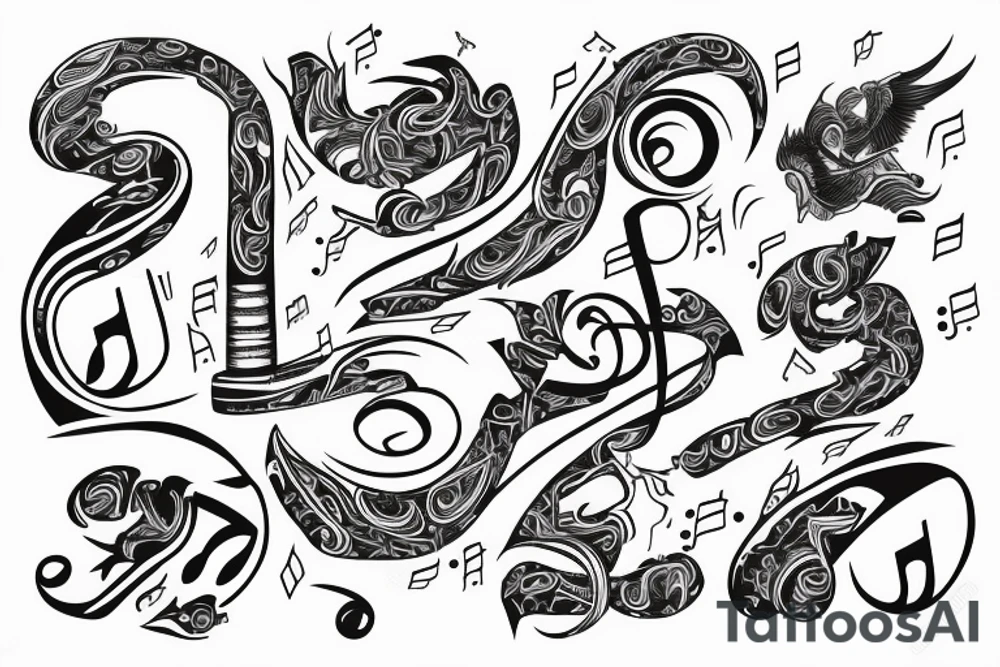 Dhimeegaa name design as music and pen tattoo idea