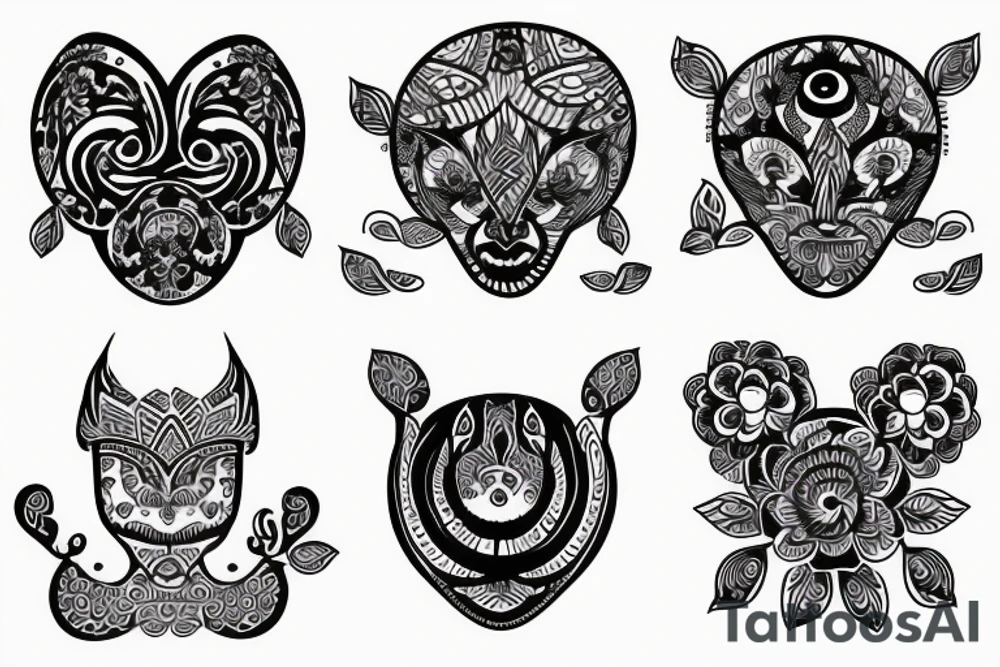 Anushka written in different languages and pattern tattoo idea