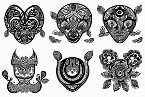 Anushka written in different languages and pattern tattoo idea