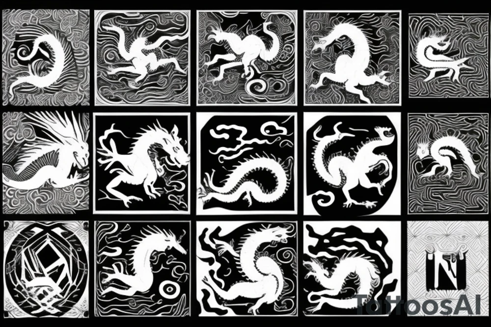 Dragon with geometric background tattoo idea