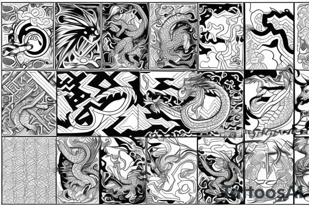 Dragon with geometric background tattoo idea