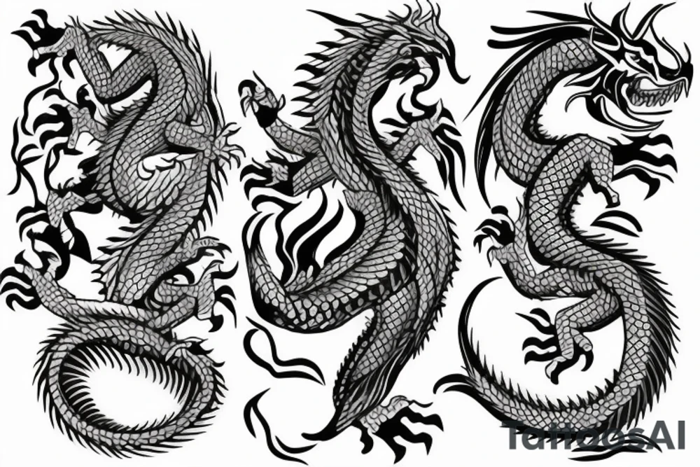 Full sleeve Dragon with geometric background tattoo idea
