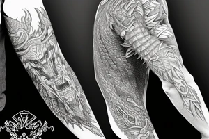Full sleeve Dragon with geometric background tattoo idea
