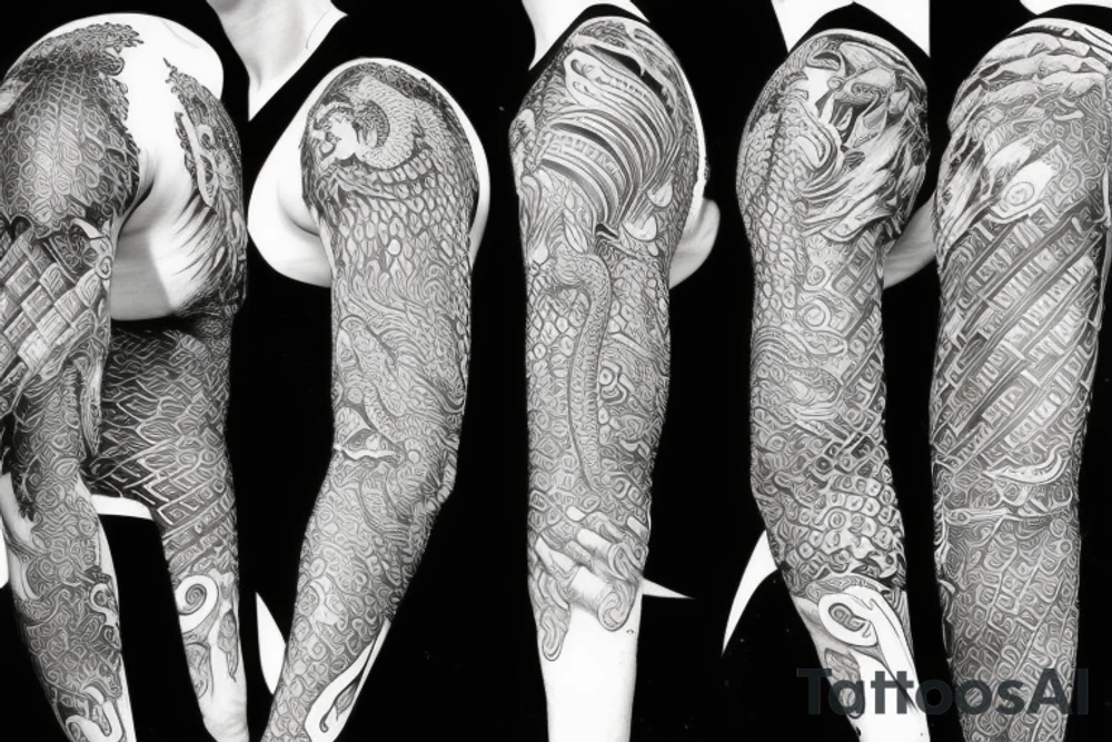 Full sleeve Dragon with geometric background tattoo idea