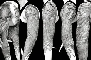 Full sleeve Dragon with geometric background tattoo idea