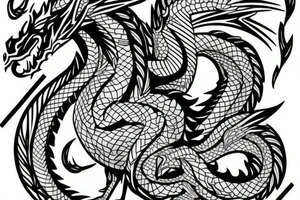 Full sleeve Dragon with geometric background tattoo idea