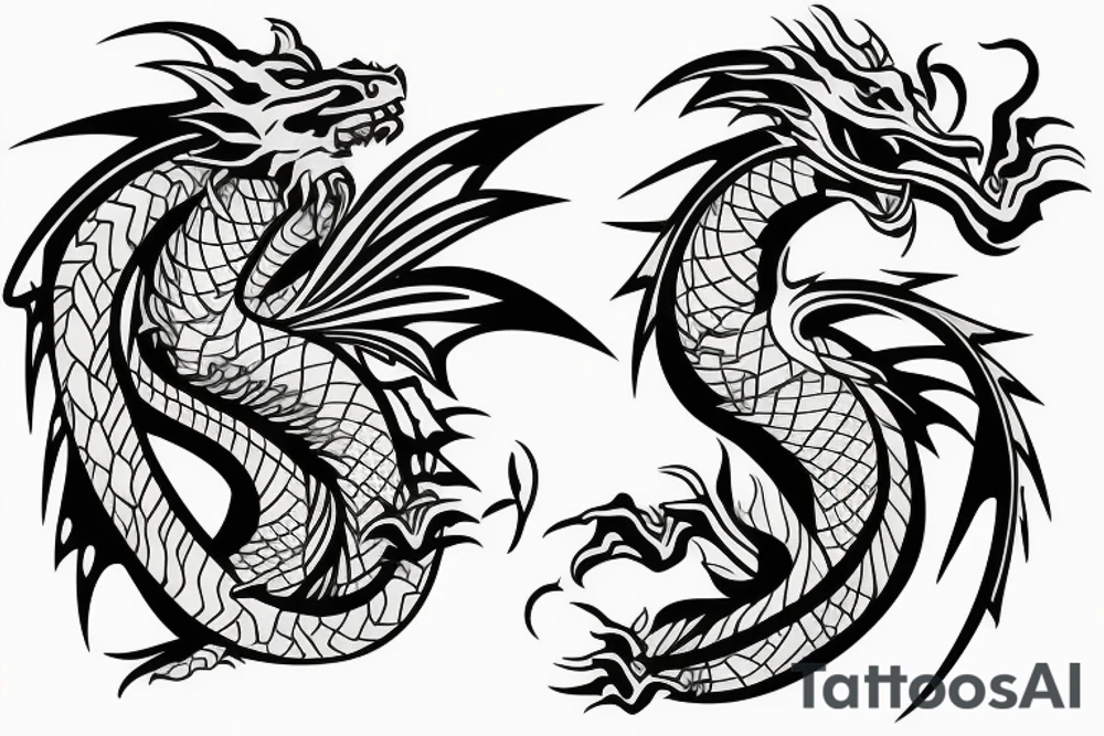 Full sleeve Dragon with geometric background tattoo idea