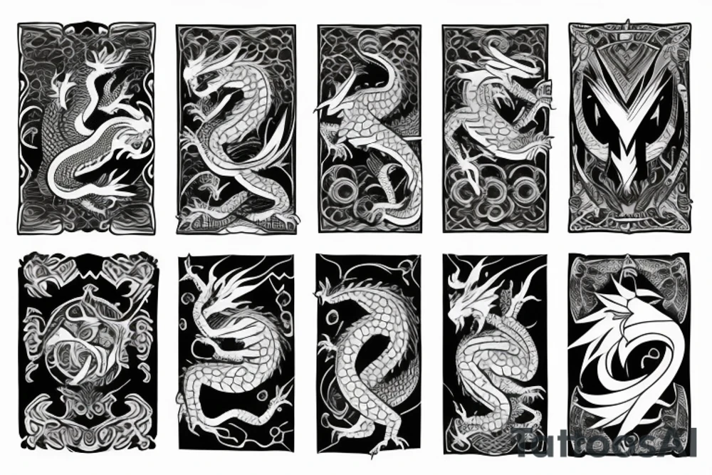 Full sleeve Dragon with geometric background tattoo idea