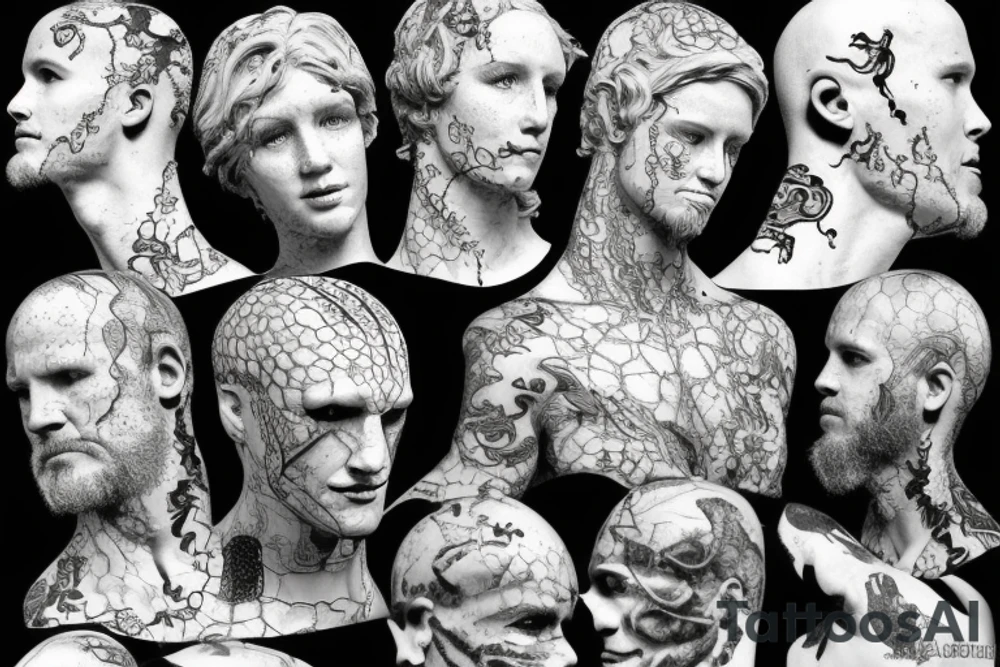 broken David bust with snake tattoo idea