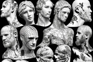 broken David bust with snake tattoo idea