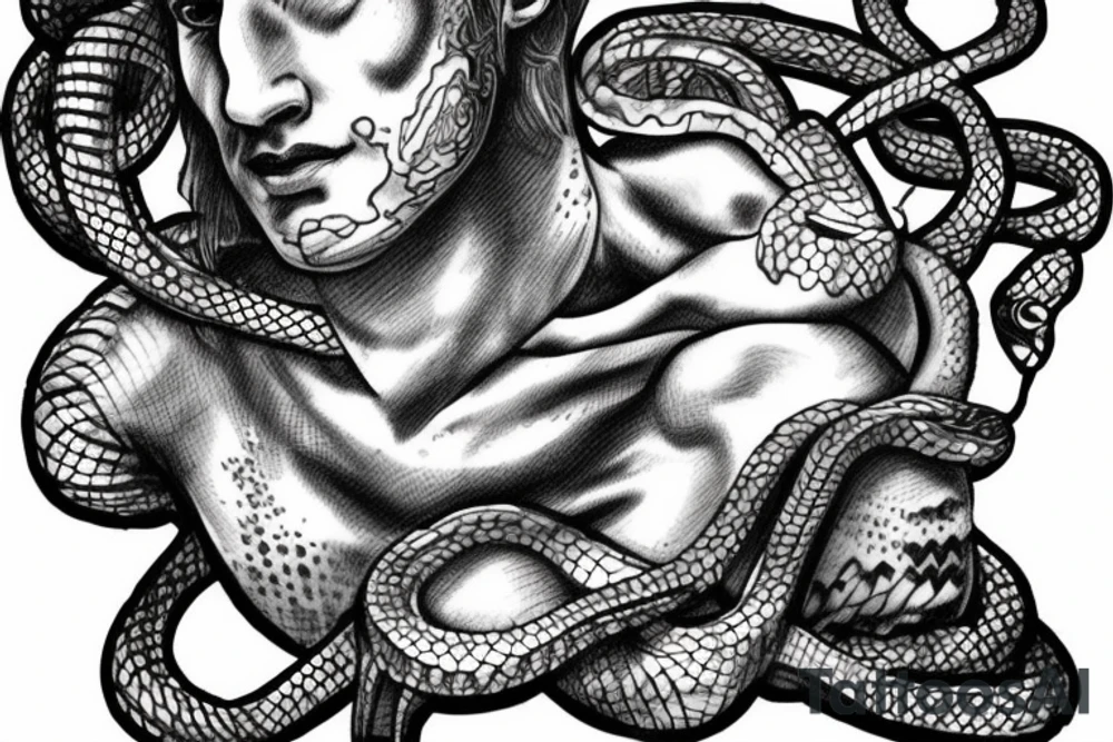 broken David bust with snake tattoo idea