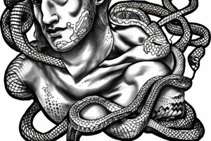broken David bust with snake tattoo idea