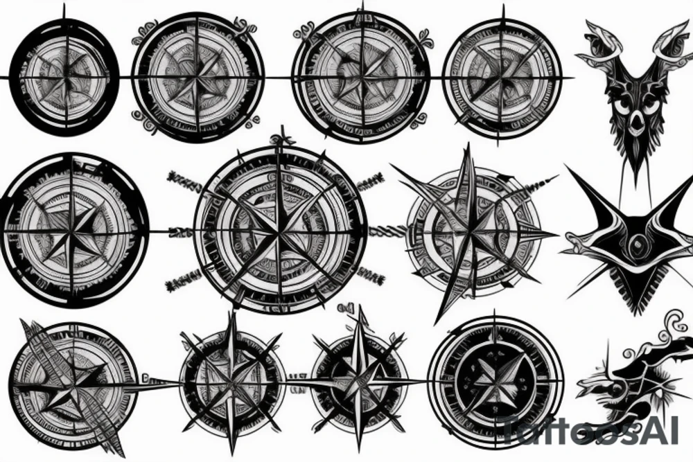 compass and four horsemen riding tattoo idea