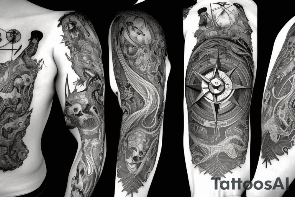compass and four horsemen riding tattoo idea