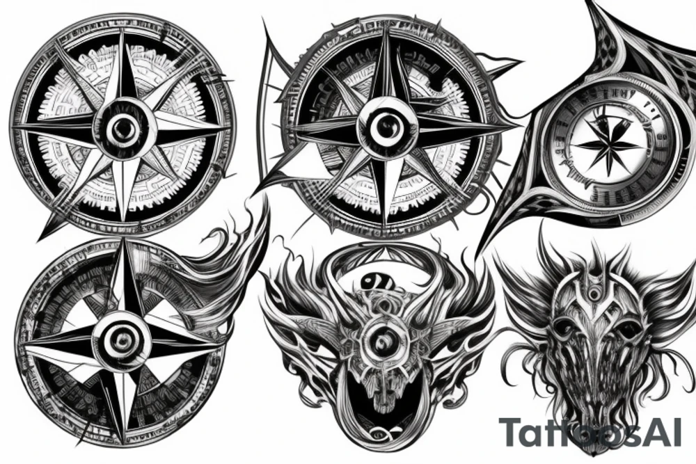 compass and four horsemen riding tattoo idea