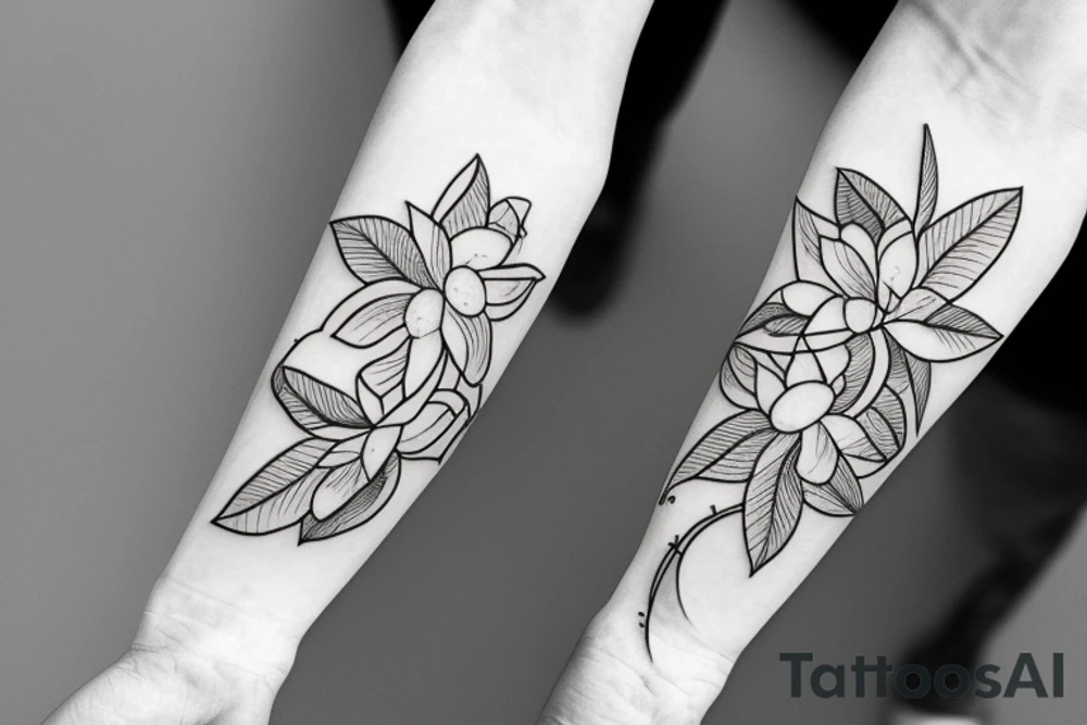 magnolia flower wrapped around a circle tattoo idea
