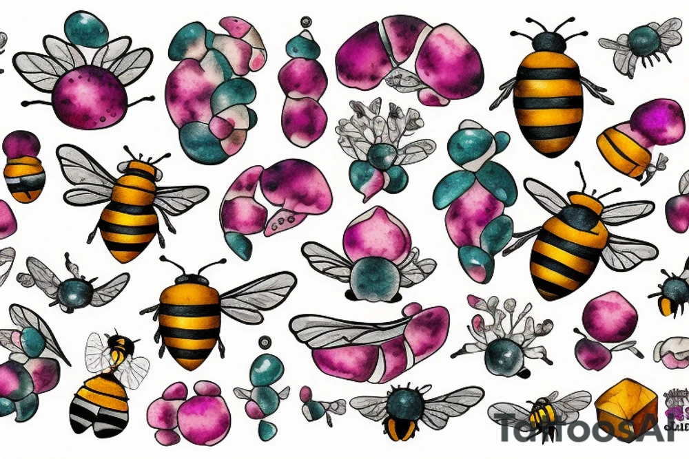 Bee with crumbled rubies tattoo idea