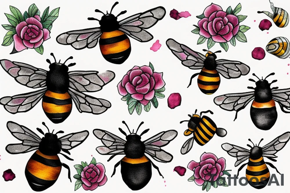 Bee with crumbled rubies tattoo idea
