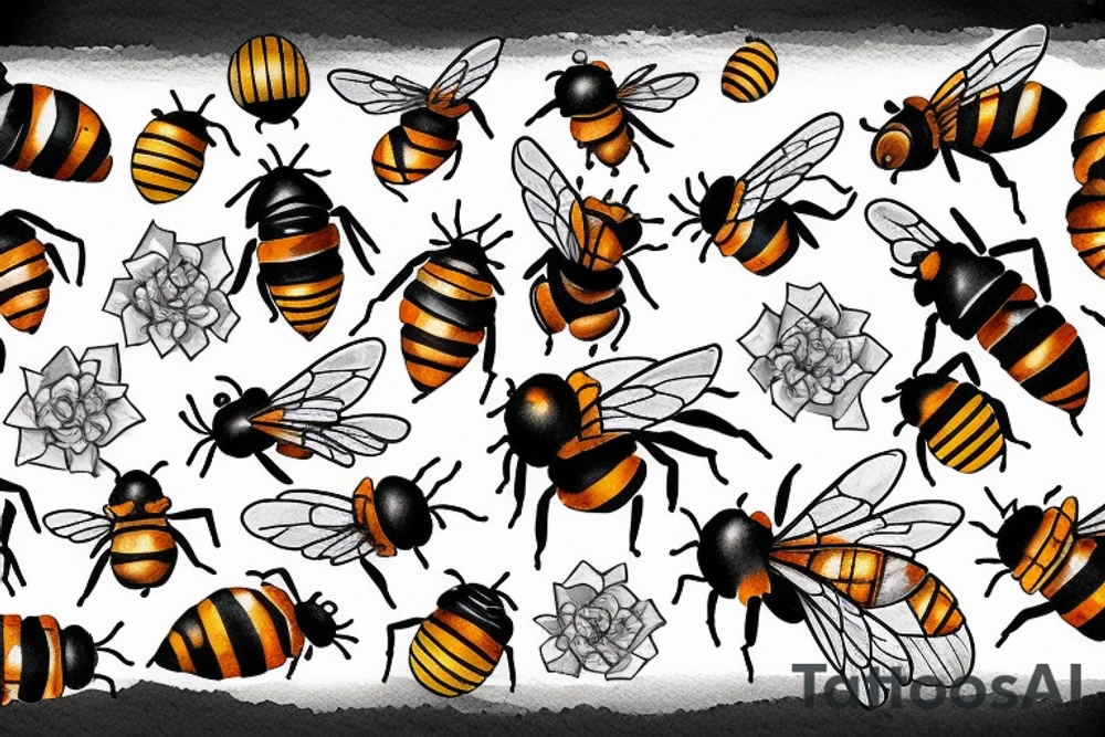 bee crawling on rocks tattoo idea