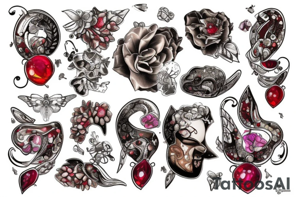 honey crawling onto broken rubies tattoo idea