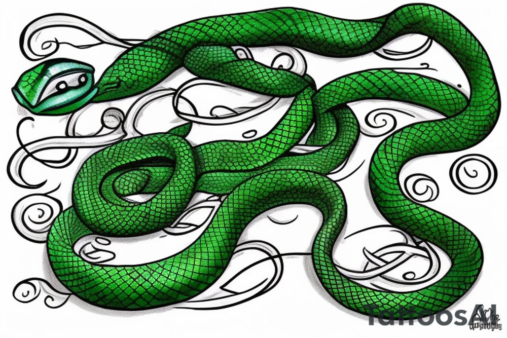 green snake at hand tattoo idea